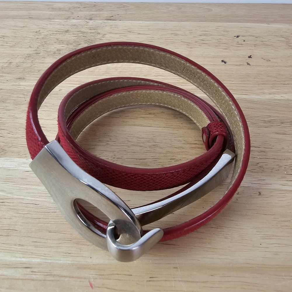Unbranded Womens 36 Belt Red Leather Snake Print Skinny Hook Buckle Fashion